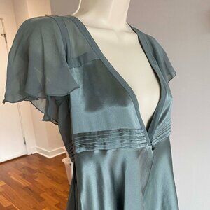 Stella McCartney for H&M Green Silk Blouse Flutter Sleeve Empire Waist Top XS